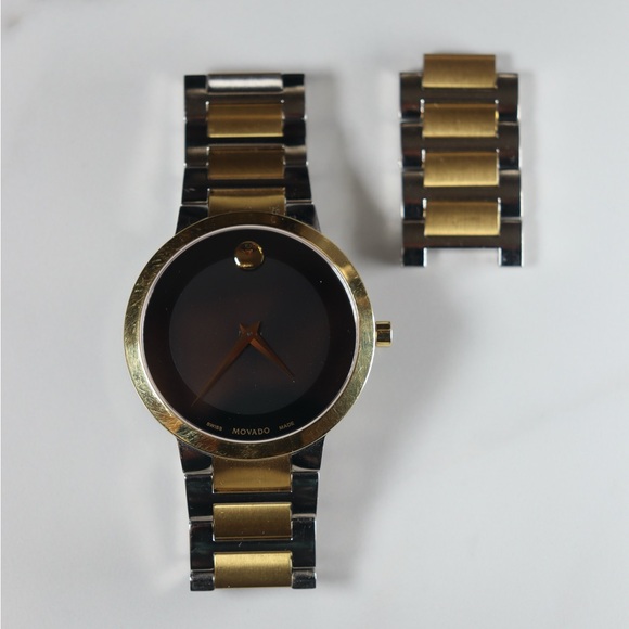 Movado Gold and Black Minimalist Watch